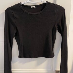 Garage Black Ribbed Long Sleeve Top